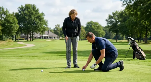 Illustratie bij golfregel 14: Jouw bal markeren, oprapen en droppen