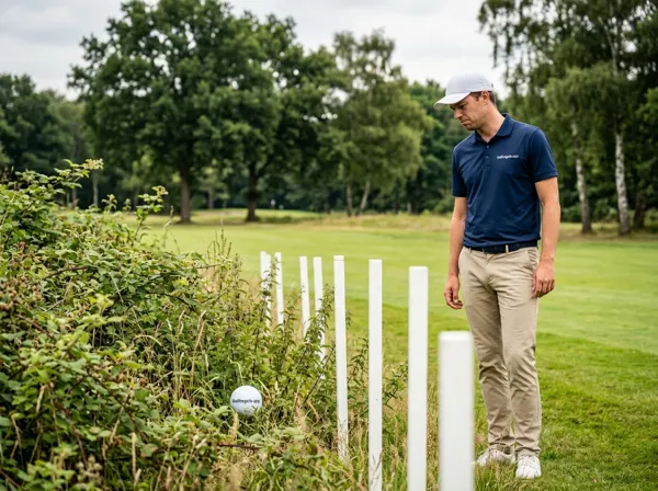 Illustratie bij Slag en afstand; bal verloren of buiten de baan; provisionele bal